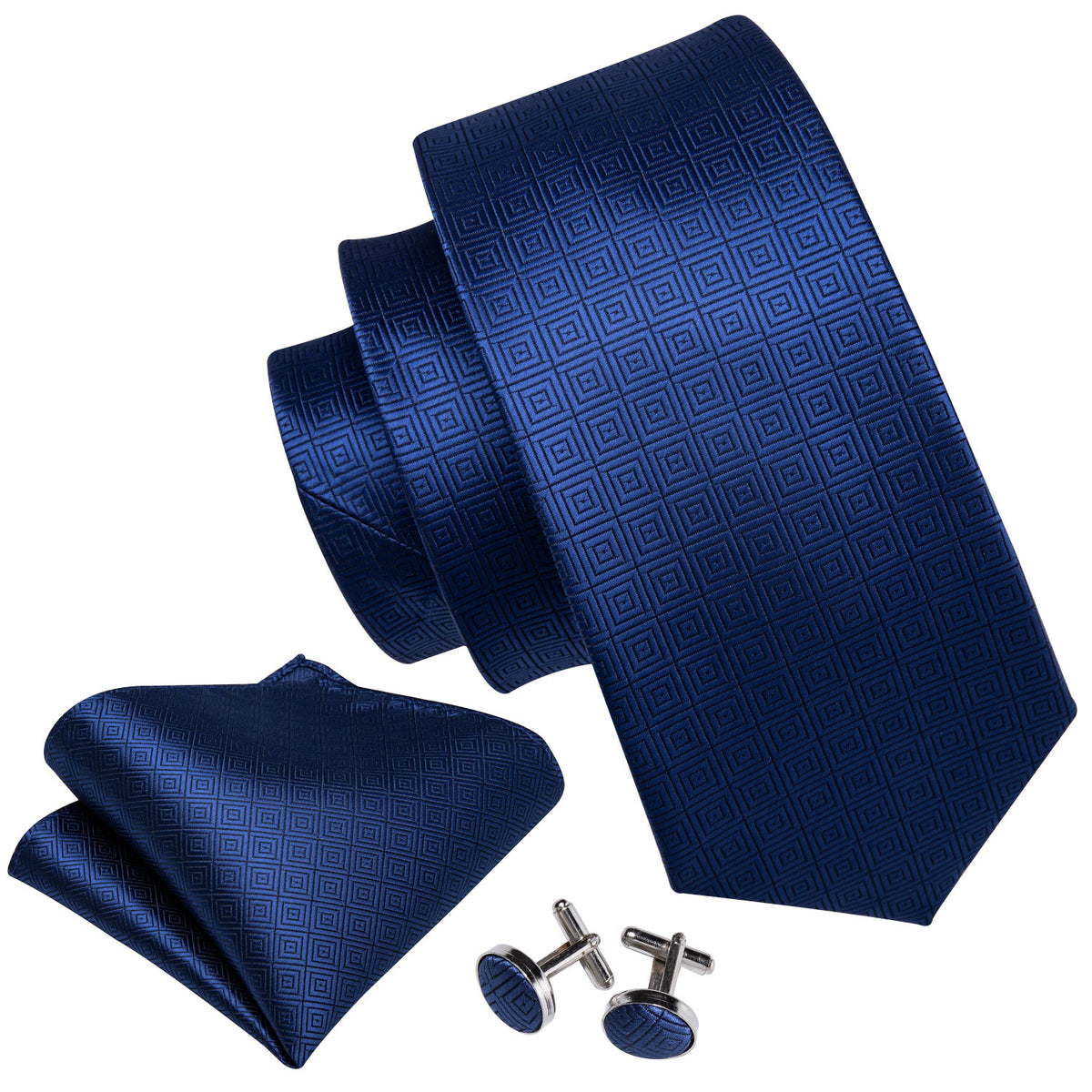 Dark Blue Novelty Silk Tie, Pocket Square and Cufflinks Set tie sets    - Sophisticated Gentlemen