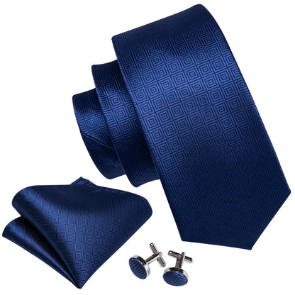 Dark Blue Novelty Silk Tie, Pocket Square and Cufflinks Set tie sets    - Sophisticated Gentlemen