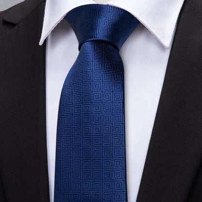 Dark Blue Novelty Silk Tie, Pocket Square and Cufflinks Set tie sets    - Sophisticated Gentlemen