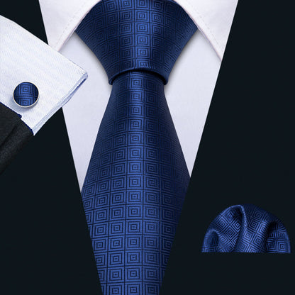 Dark Blue Novelty Silk Tie, Pocket Square and Cufflinks Set tie sets    - Sophisticated Gentlemen