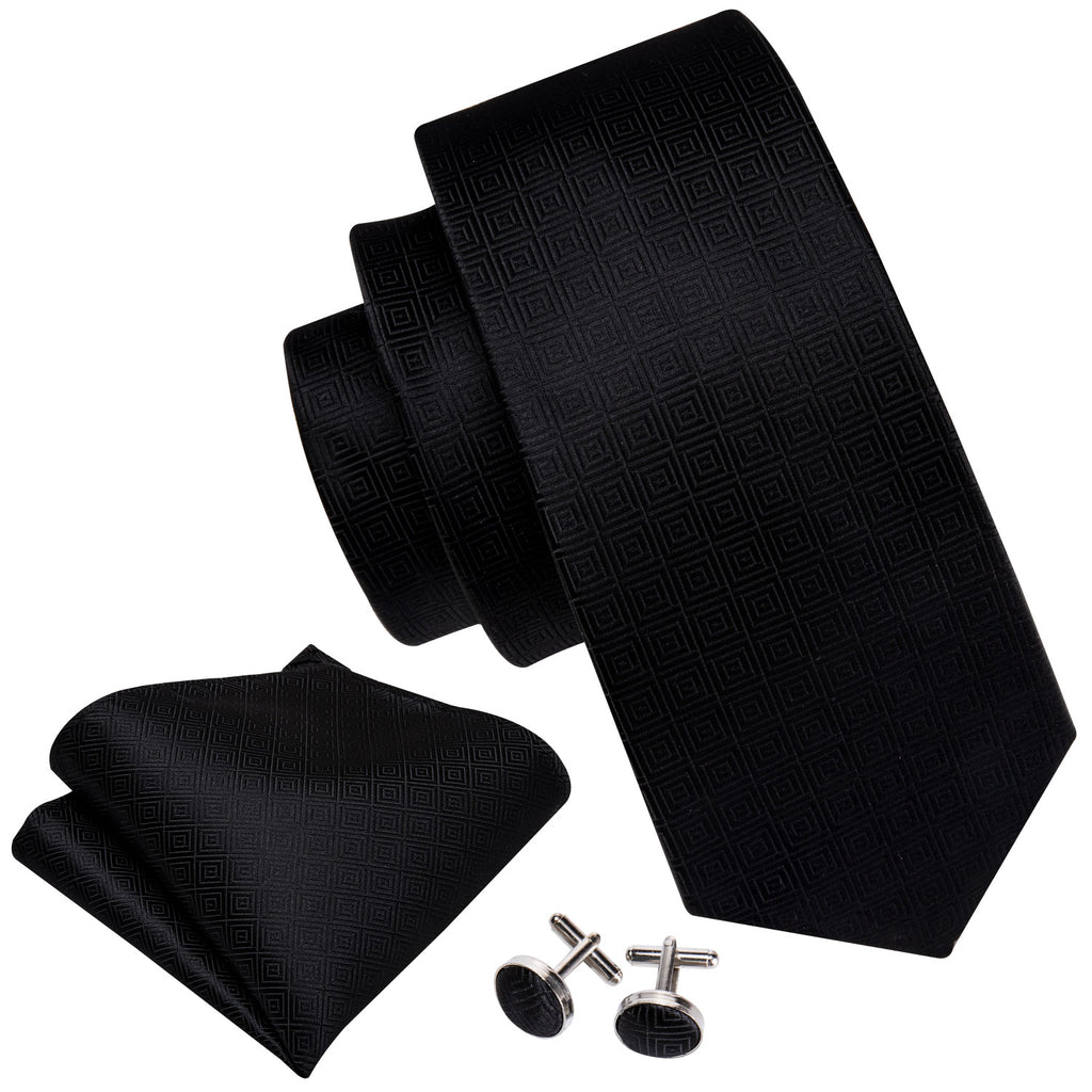 Black Novelty Silk Tie, Pocket Square and Cufflinks Set tie sets    - Sophisticated Gentlemen