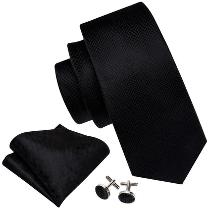 Black Novelty Silk Tie, Pocket Square and Cufflinks Set tie sets    - Sophisticated Gentlemen