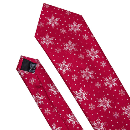 Red White Snowflake Christmas Silk Tie, Pocket Square and Cufflinks Set tie sets    - Sophisticated Gentlemen