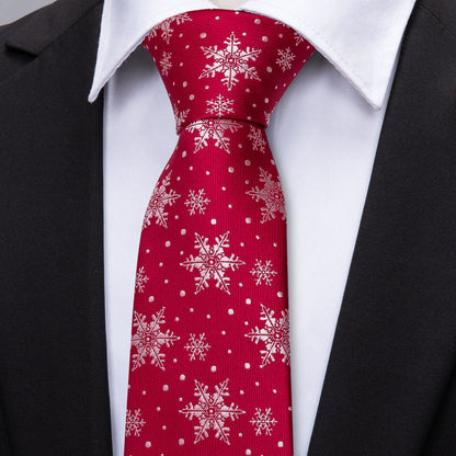Red White Snowflake Christmas Silk Tie, Pocket Square and Cufflinks Set tie sets    - Sophisticated Gentlemen