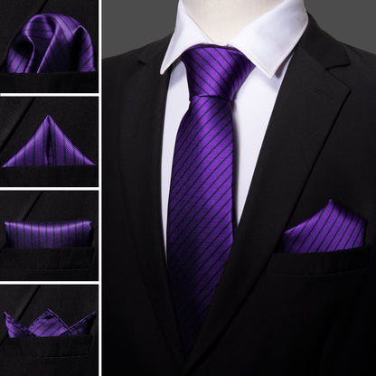 Purple Black Stripe Tie, Pocket Square and Cufflinks Set tie sets    - Sophisticated Gentlemen