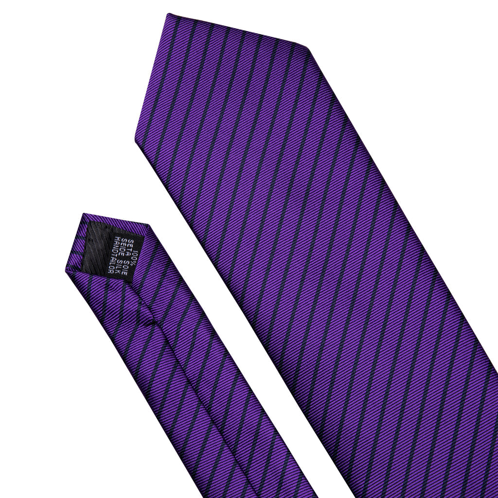 Purple Black Stripe Tie, Pocket Square and Cufflinks Set tie sets    - Sophisticated Gentlemen