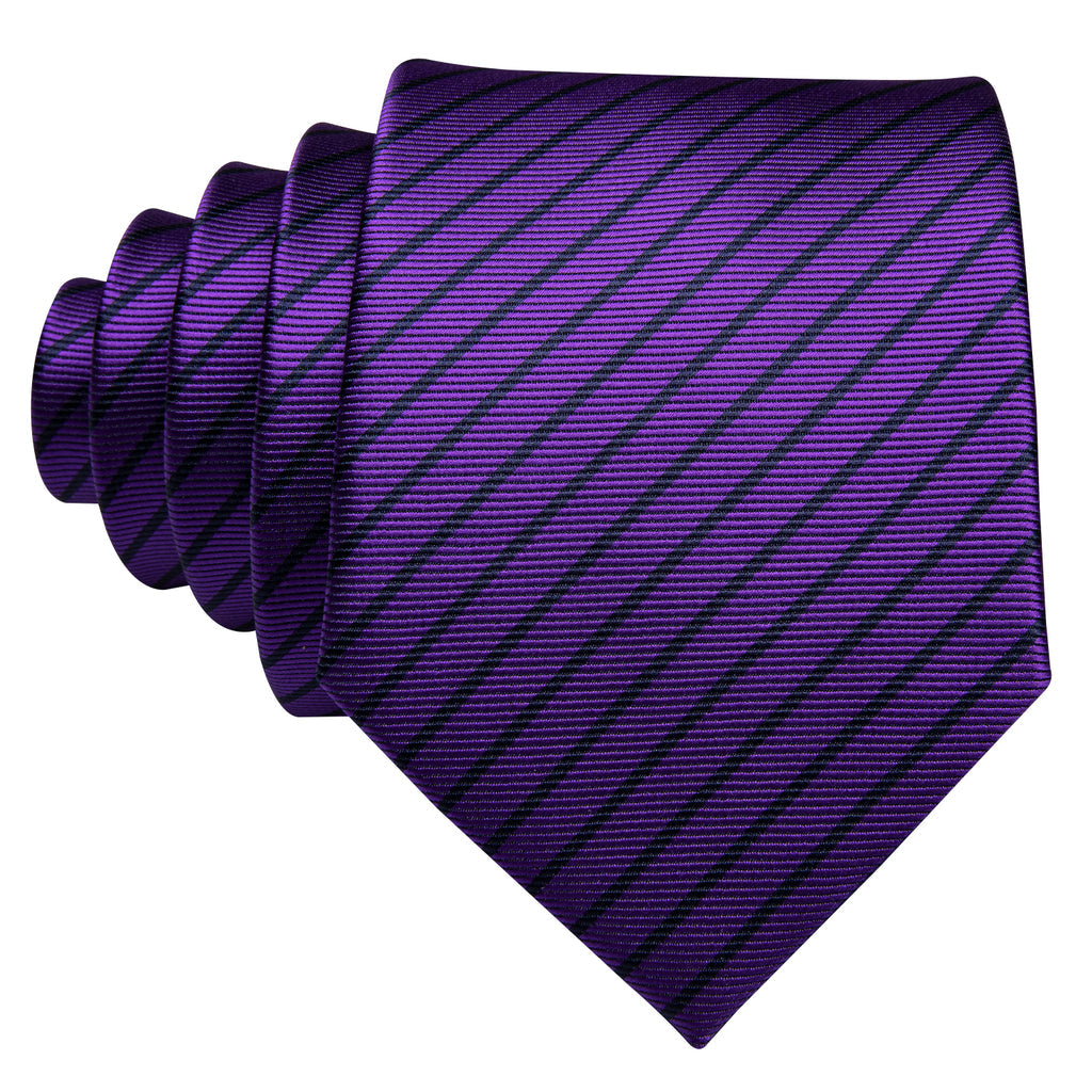 Purple Black Stripe Tie, Pocket Square and Cufflinks Set tie sets    - Sophisticated Gentlemen