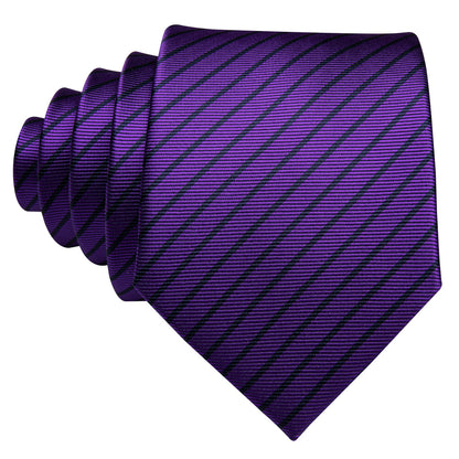 Purple Black Stripe Tie, Pocket Square and Cufflinks Set tie sets    - Sophisticated Gentlemen