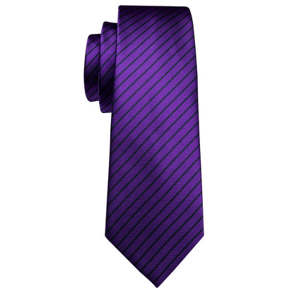 Purple Black Stripe Tie, Pocket Square and Cufflinks Set tie sets    - Sophisticated Gentlemen