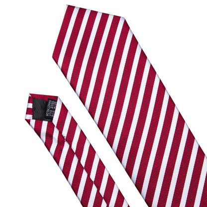 Crimson Red & White Striped Silk Tie, Pocket Square & Cufflinks Set tie sets - Sophisticated Gentlemen