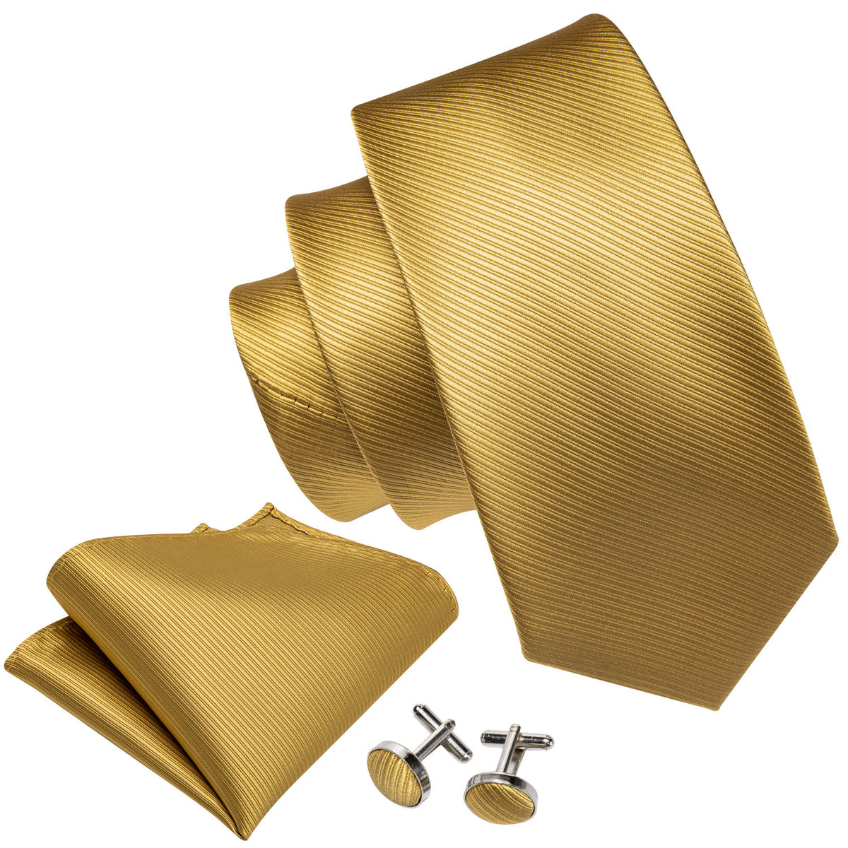 Gold Striped Silk Tie, Pocket Square and Cufflinks Set tie sets    - Sophisticated Gentlemen