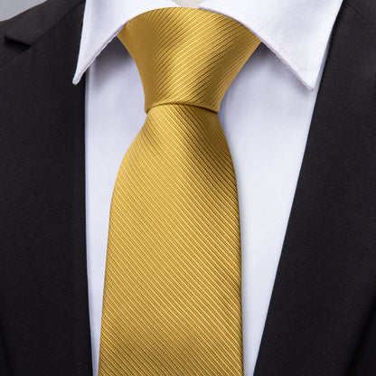 Gold Striped Silk Tie, Pocket Square and Cufflinks Set tie sets    - Sophisticated Gentlemen