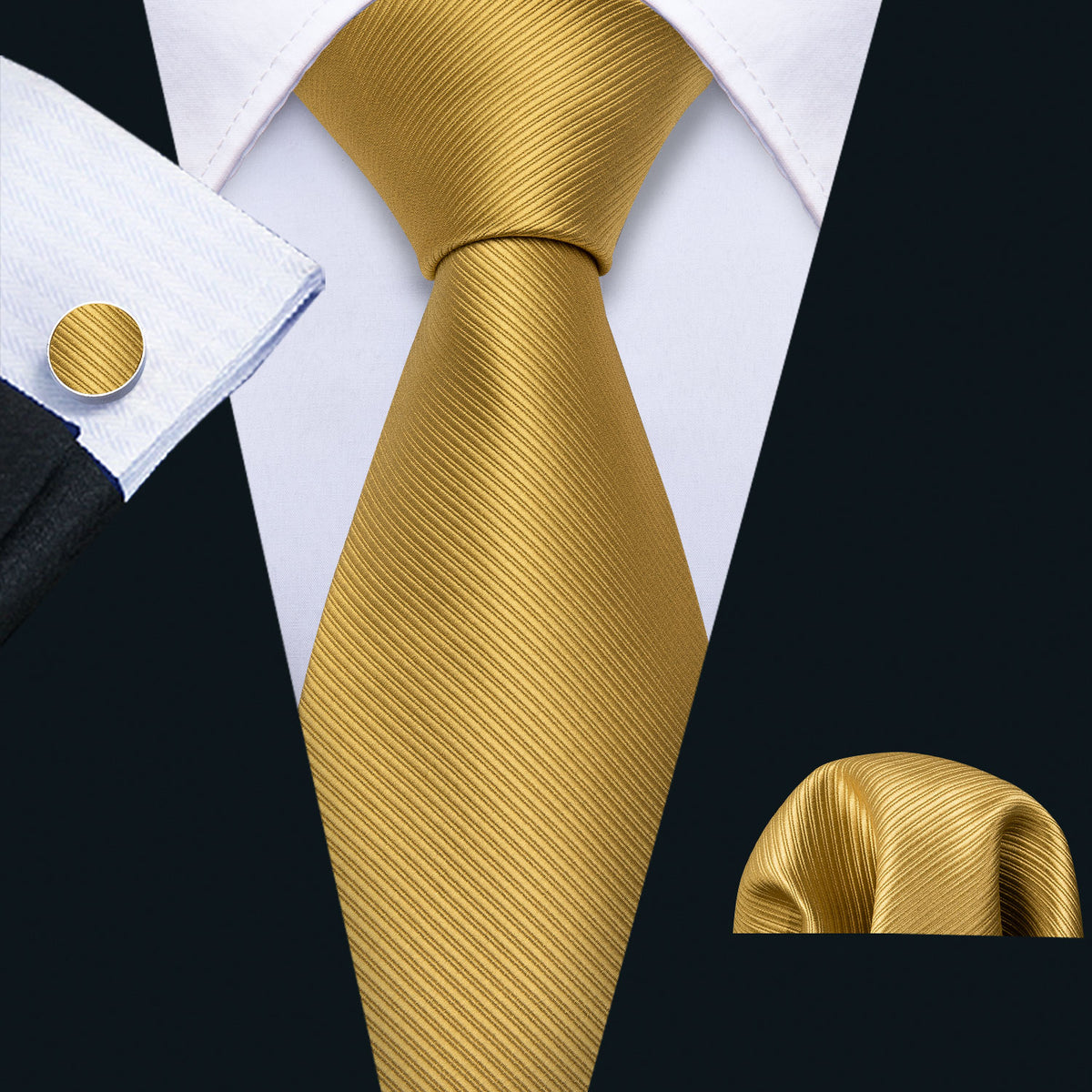 Gold Striped Silk Tie, Pocket Square and Cufflinks Set tie sets    - Sophisticated Gentlemen