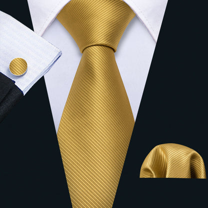 Gold Striped Silk Tie, Pocket Square and Cufflinks Set tie sets    - Sophisticated Gentlemen