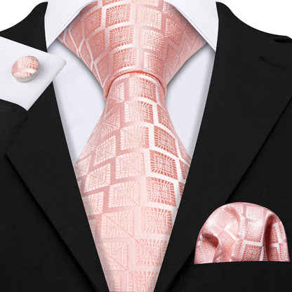 Pink Solid Plaid Tie, Pocket Square and Cufflinks Set tie sets    - Sophisticated Gentlemen