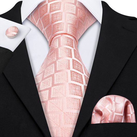 Pink Solid Plaid Tie, Pocket Square and Cufflinks Set tie sets    - Sophisticated Gentlemen