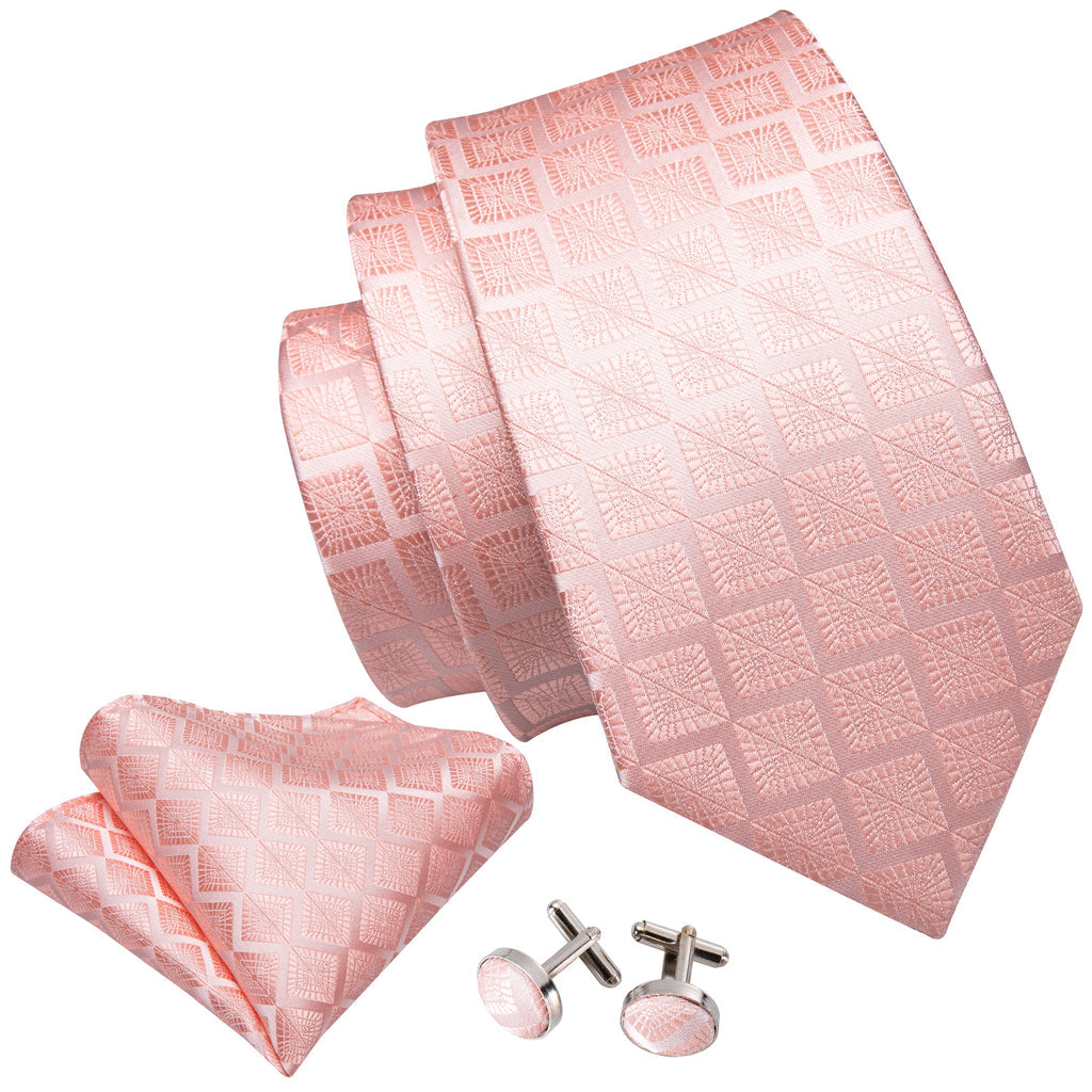 Pink Solid Plaid Tie, Pocket Square and Cufflinks Set tie sets    - Sophisticated Gentlemen