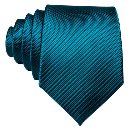 Teal Blue Solid Dark Blue Stripe Tie, Pocket Square and Cufflinks Set tie sets    - Sophisticated Gentlemen