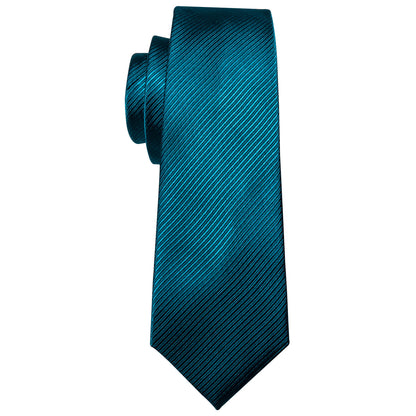 Teal Blue Solid Dark Blue Stripe Tie, Pocket Square and Cufflinks Set tie sets    - Sophisticated Gentlemen