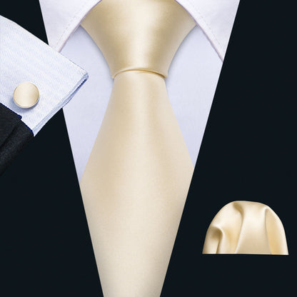 Ivory Beige Solid Tie, Pocket Square and Cufflinks Set tie sets    - Sophisticated Gentlemen