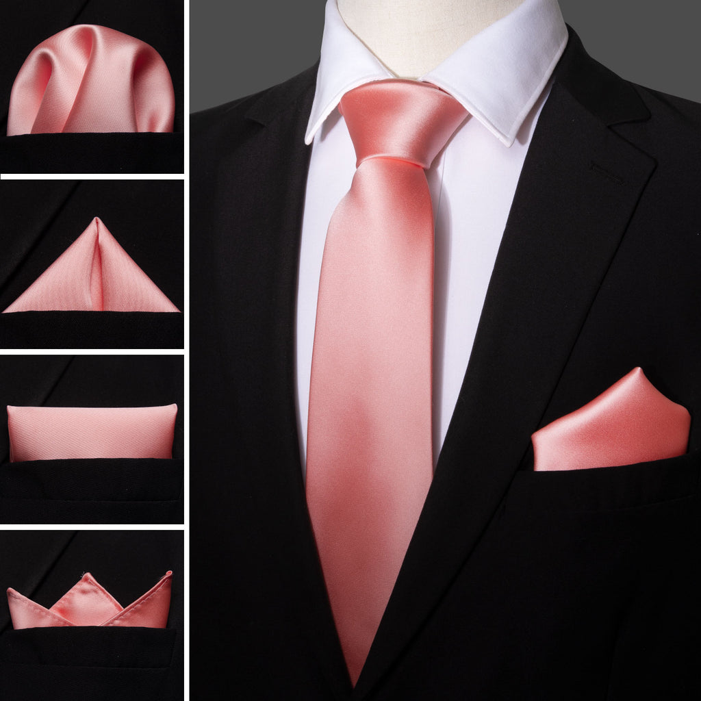 Coral Solid Tie, Pocket Square and Cufflinks Set tie sets    - Sophisticated Gentlemen