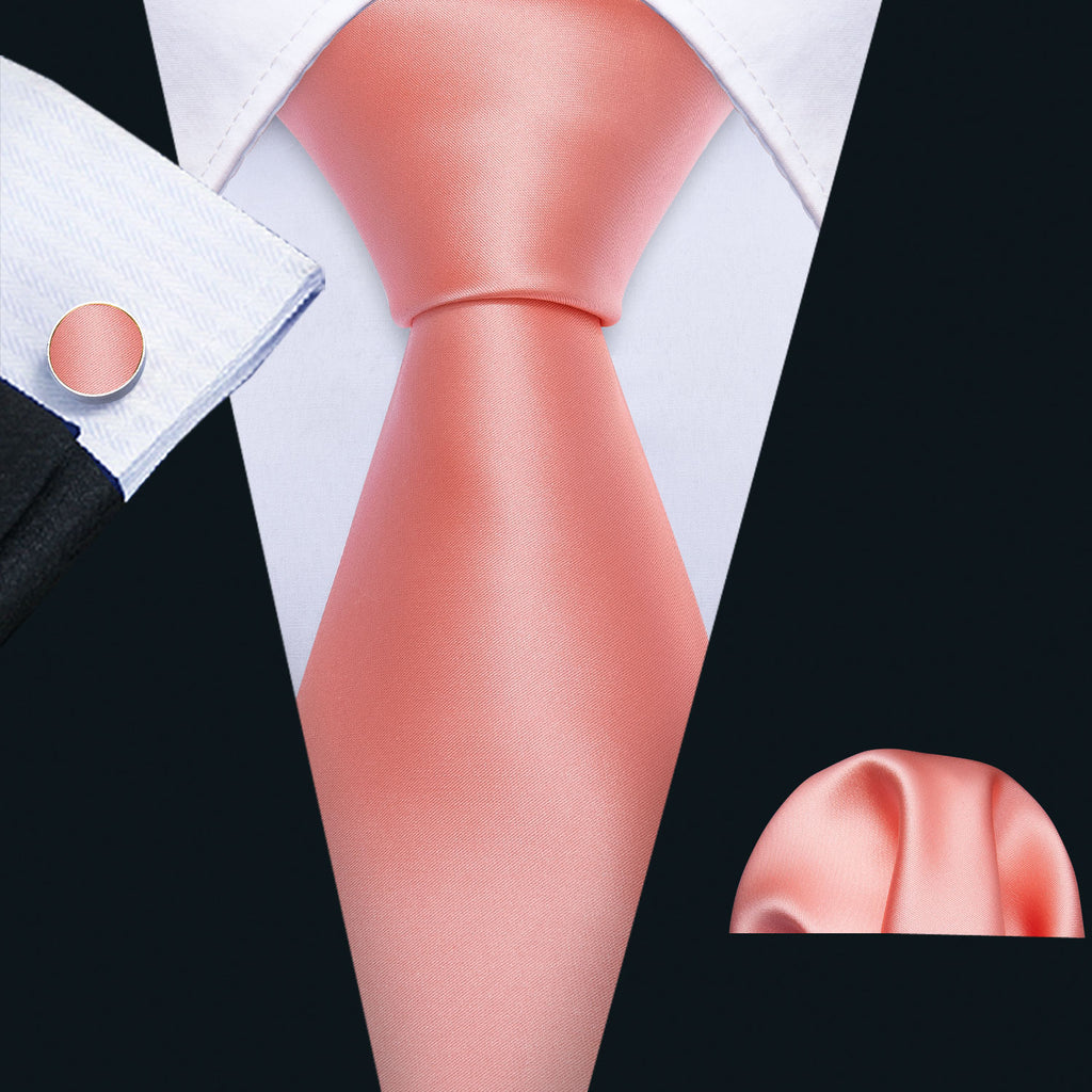 Coral Solid Tie, Pocket Square and Cufflinks Set tie sets    - Sophisticated Gentlemen