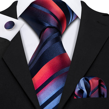 Blue Red Gradient Stripe Tie, Pocket Square and Cufflinks Set tie sets    - Sophisticated Gentlemen