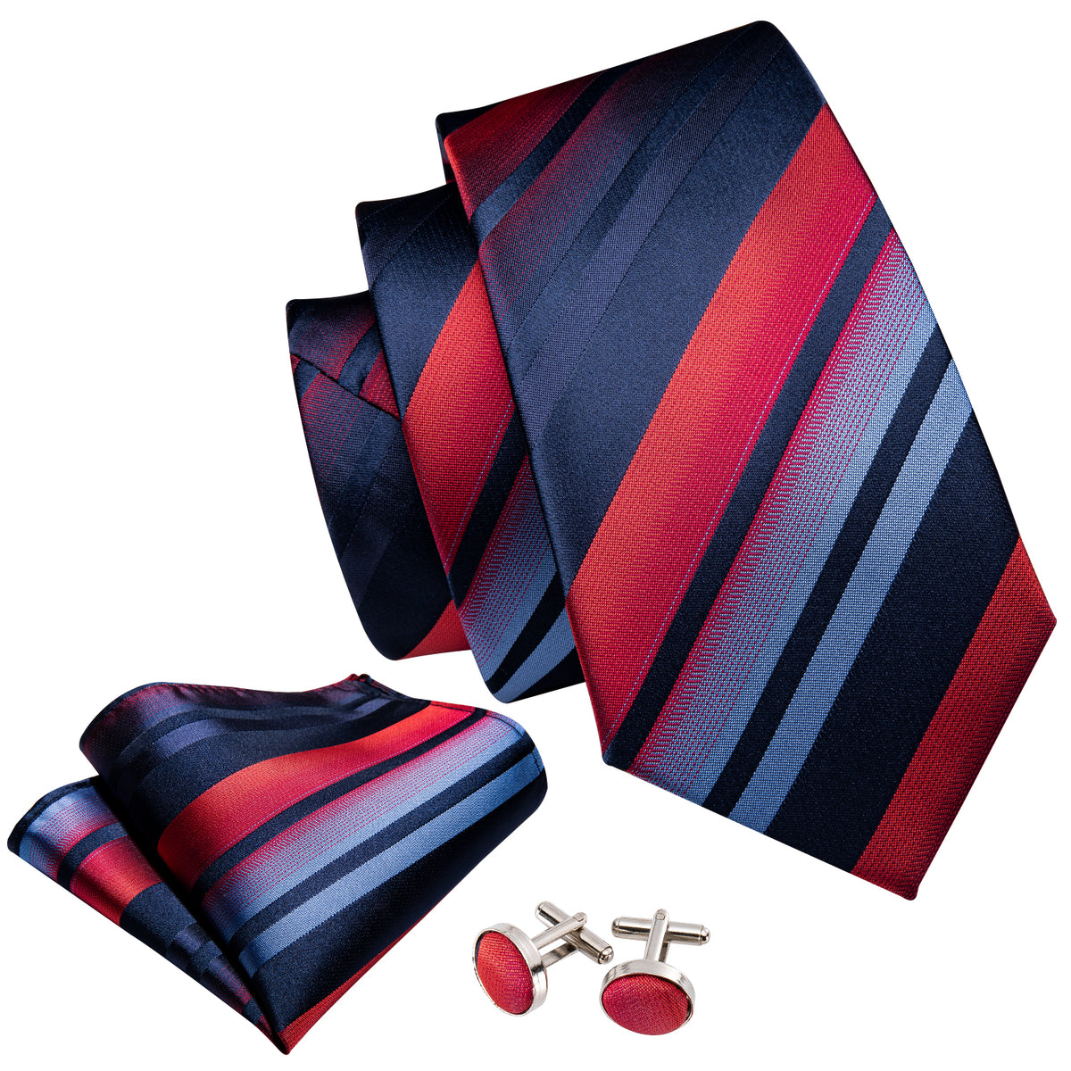 Blue Red Gradient Stripe Tie, Pocket Square and Cufflinks Set tie sets    - Sophisticated Gentlemen