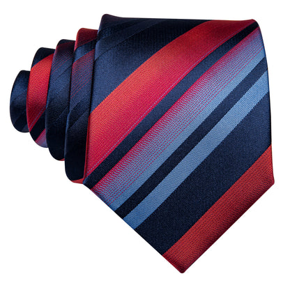 Blue Red Gradient Stripe Tie, Pocket Square and Cufflinks Set tie sets    - Sophisticated Gentlemen