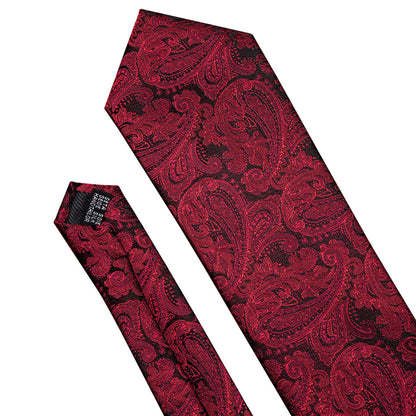 Luxury Black Red Paisley Tie, Pocket Square and Cufflinks Set tie sets    - Sophisticated Gentlemen