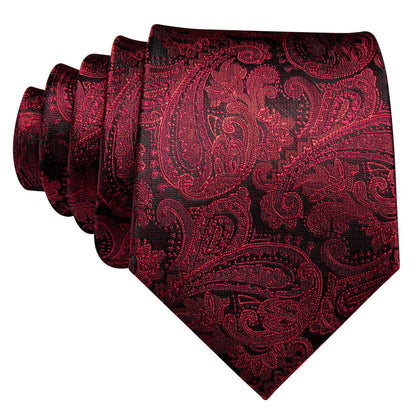 Luxury Black Red Paisley Tie, Pocket Square and Cufflinks Set tie sets    - Sophisticated Gentlemen