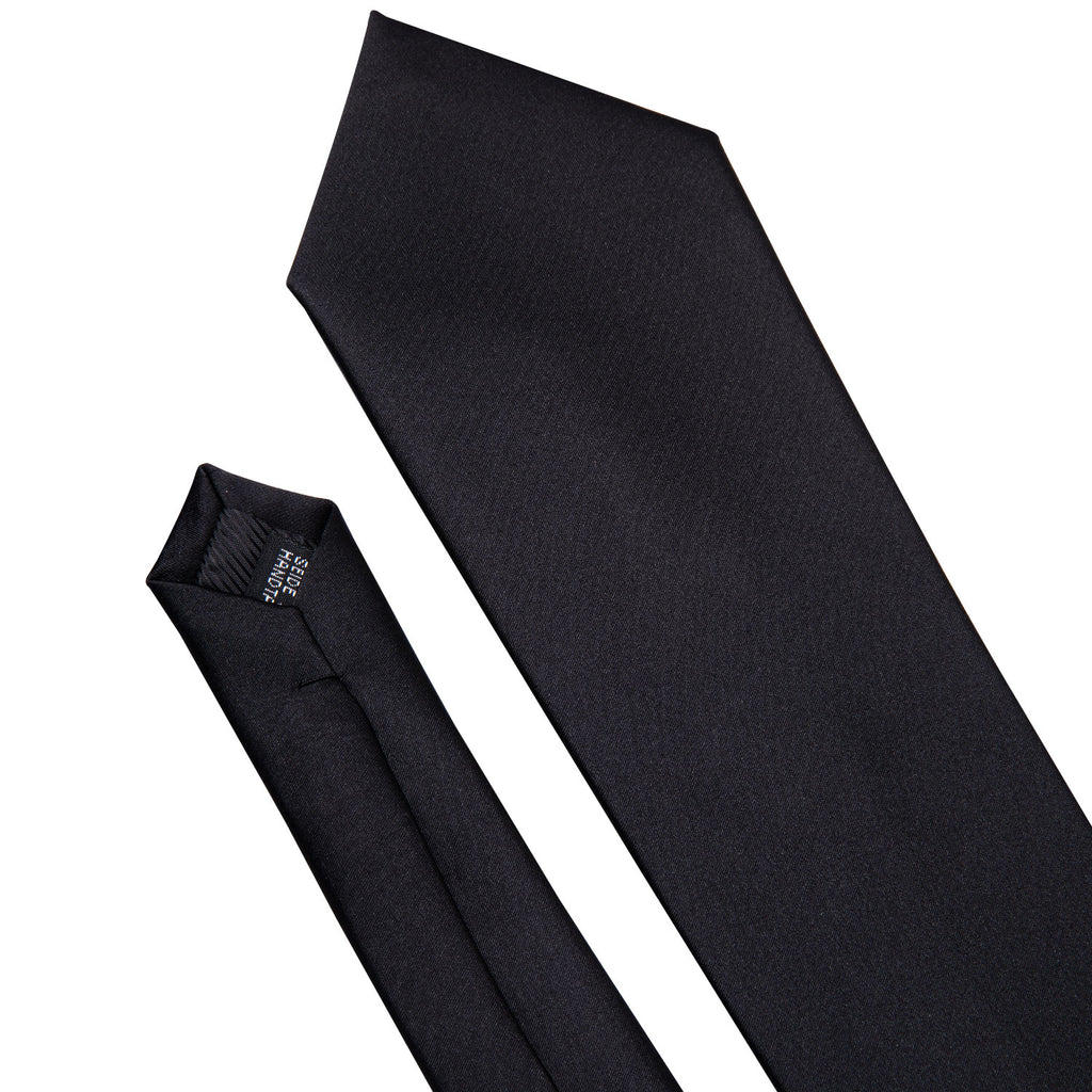 Black Solid Tie, Pocket Square and Cufflinks Set tie sets    - Sophisticated Gentlemen
