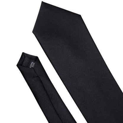 Black Solid Tie, Pocket Square and Cufflinks Set tie sets    - Sophisticated Gentlemen