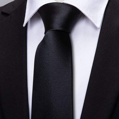 Black Solid Tie, Pocket Square and Cufflinks Set tie sets    - Sophisticated Gentlemen