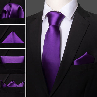 Deep Purple Solid Tie, Pocket Square and Cufflinks Set tie sets    - Sophisticated Gentlemen