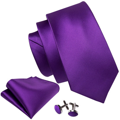 Deep Purple Solid Tie, Pocket Square and Cufflinks Set tie sets    - Sophisticated Gentlemen