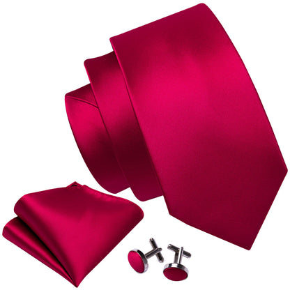 Red Satin Solid Tie, Pocket Square and Cufflinks Set tie sets    - Sophisticated Gentlemen