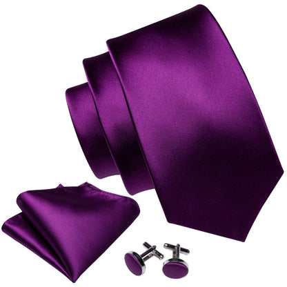 Purple Solid Silk Tie, Pocket Square and Cufflinks Set tie sets    - Sophisticated Gentlemen