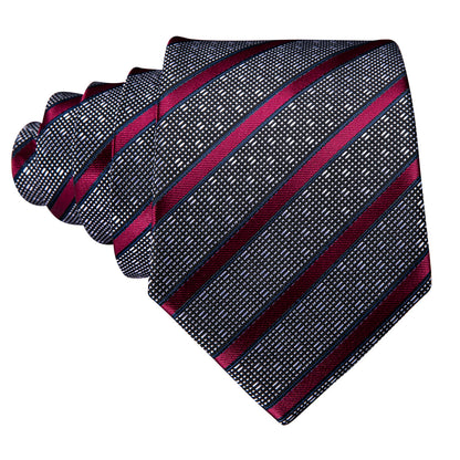 Gray Red Striped Silk Tie, Pocket Square and Cufflinks Set tie sets    - Sophisticated Gentlemen