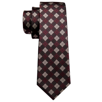 Brown Plaid Silk Checkered Tie, Pocket Square and Cufflinks Set tie sets    - Sophisticated Gentlemen