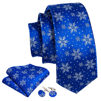 Blue White Snowflake Christmas Silk Tie, Pocket Square and Cufflinks Set tie sets    - Sophisticated Gentlemen