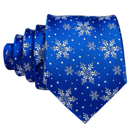 Blue White Snowflake Christmas Silk Tie, Pocket Square and Cufflinks Set tie sets    - Sophisticated Gentlemen