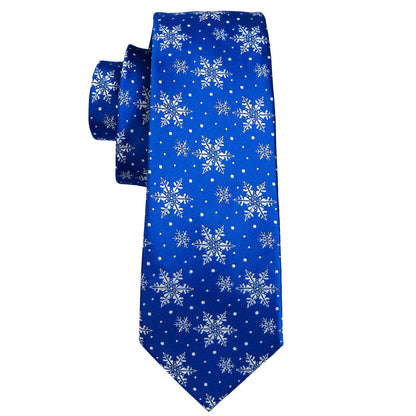 Blue White Snowflake Christmas Silk Tie, Pocket Square and Cufflinks Set tie sets    - Sophisticated Gentlemen