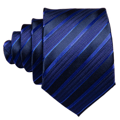 Deep Blue Stripe Tie, Pocket Square and Cufflinks Set tie sets    - Sophisticated Gentlemen