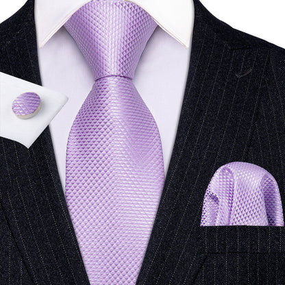 Light Purple Geometric Tie, Pocket Square and Cufflinks Set tie sets    - Sophisticated Gentlemen