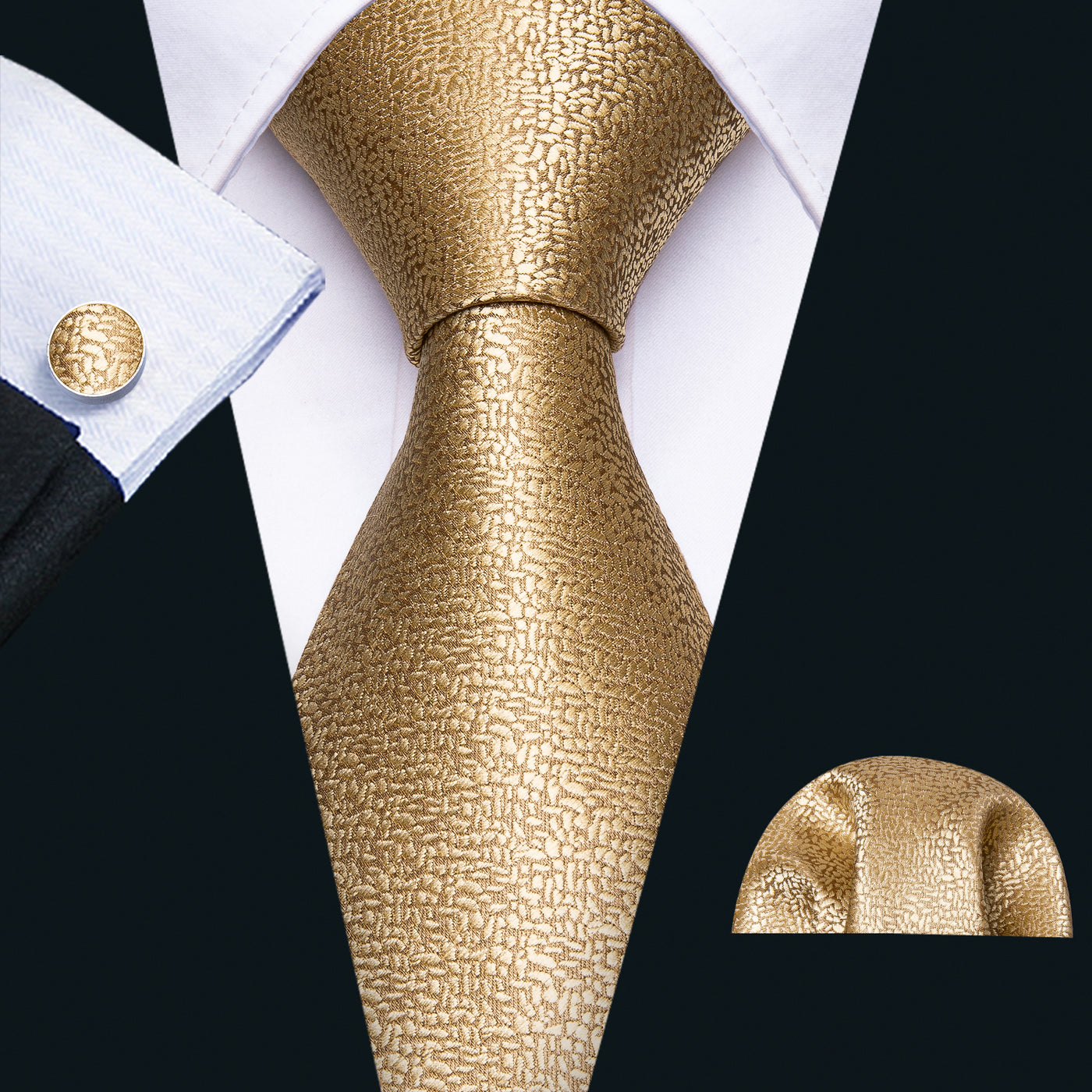 Tie, Pocket Square and Cufflinks In Gold Tie sets - Sophisticated Gentlemen