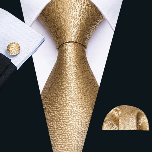Tie, Pocket Square and Cufflinks In Gold