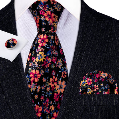 Colorful Novelty Flower Silk Tie, Pocket Square and Cufflinks Set tie sets    - Sophisticated Gentlemen