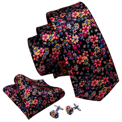 Colorful Novelty Flower Silk Tie, Pocket Square and Cufflinks Set tie sets    - Sophisticated Gentlemen