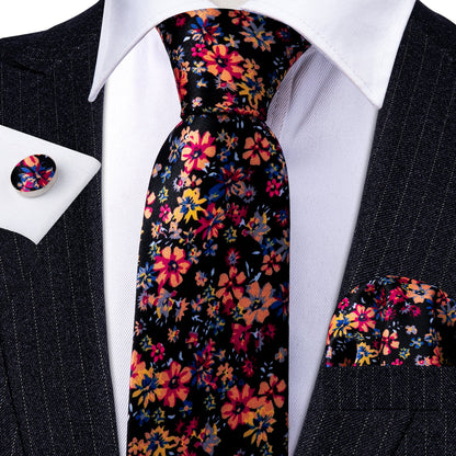 Colorful Novelty Flower Silk Tie, Pocket Square and Cufflinks Set tie sets    - Sophisticated Gentlemen